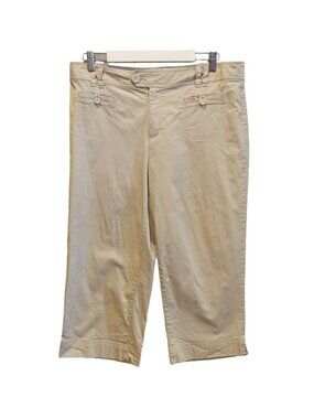 Dressbarn Capri Womens 14W tan Cropped Pants Stretch Boho Beachy Casual vacation